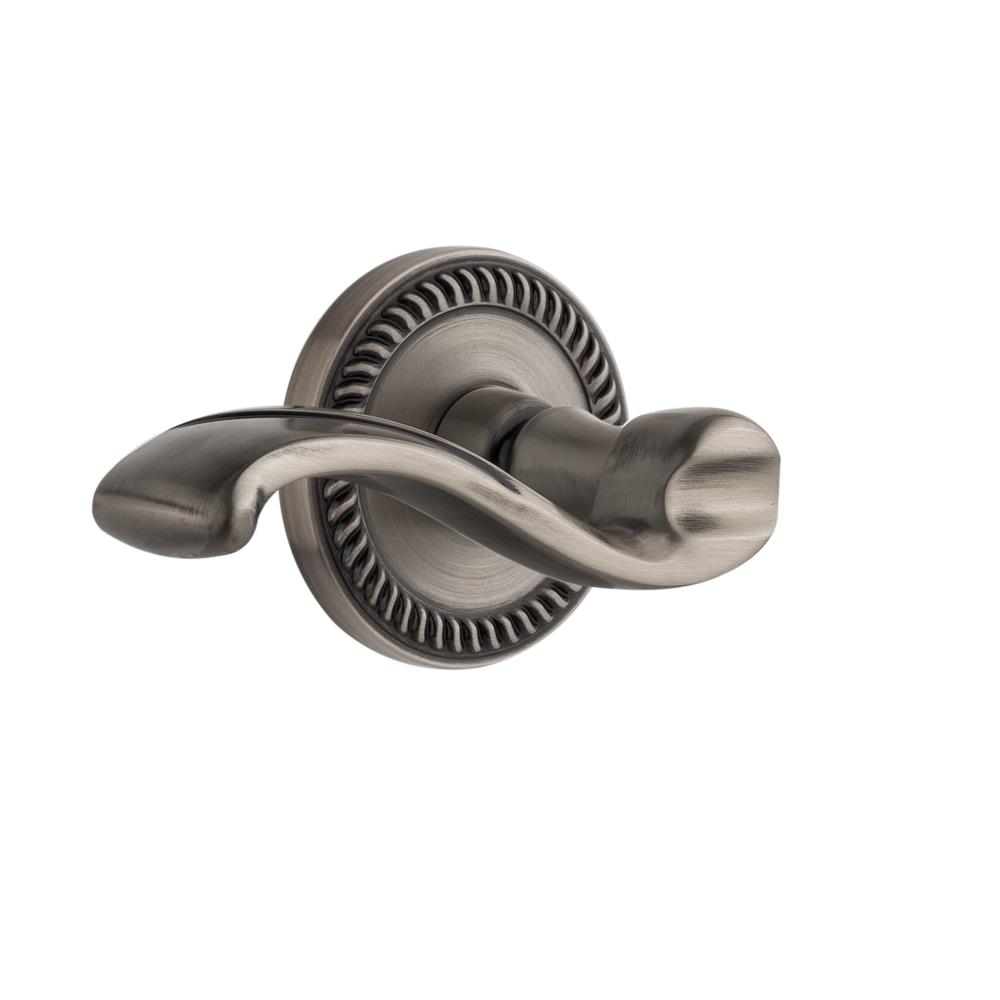 Grandeur by Nostalgic Warehouse NEWPRT Privacy Right Handed Knob - Newport Rosette with Portofino Lever in Antique Pewter